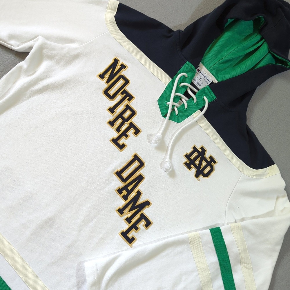 Champion Notre Dame Fighting Irish Hockey Hoodie Lace Up White Mens XL
